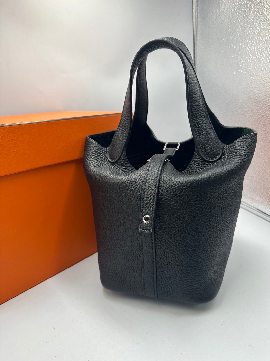 Hermes Picotin Lock Bag Color Blocking Clemence Leather Palladium Hardware  In Black