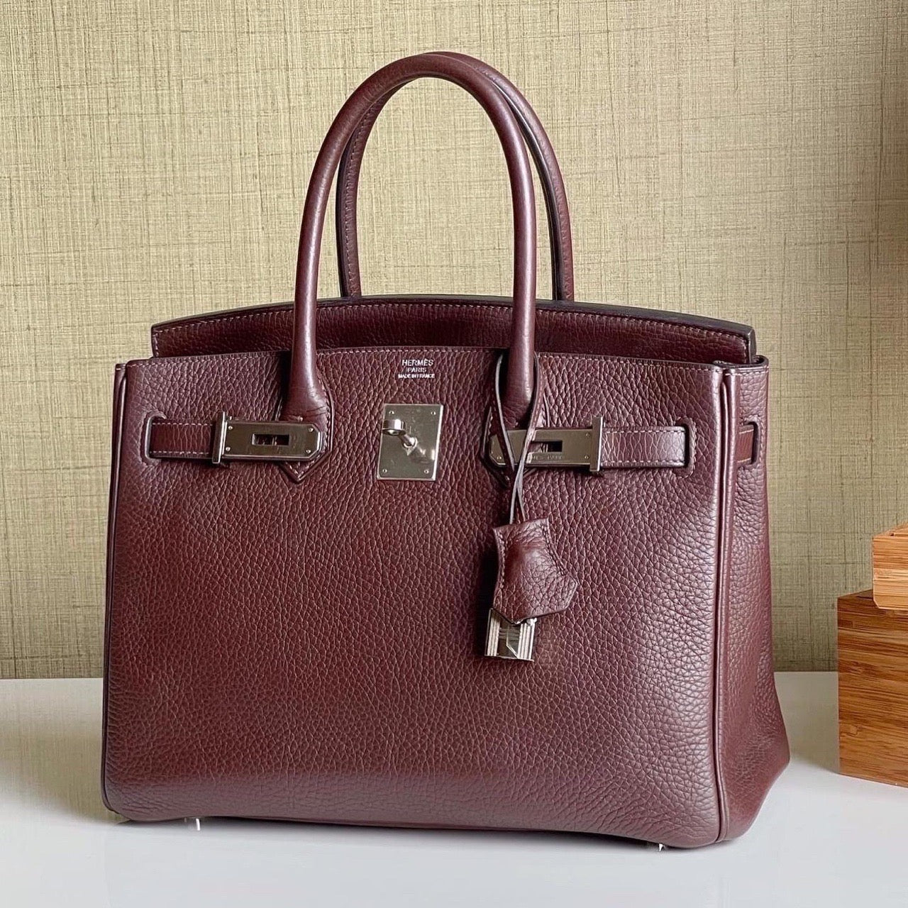 Hermes Birkin bag 30 Cacao Clemence leather Silver hardware