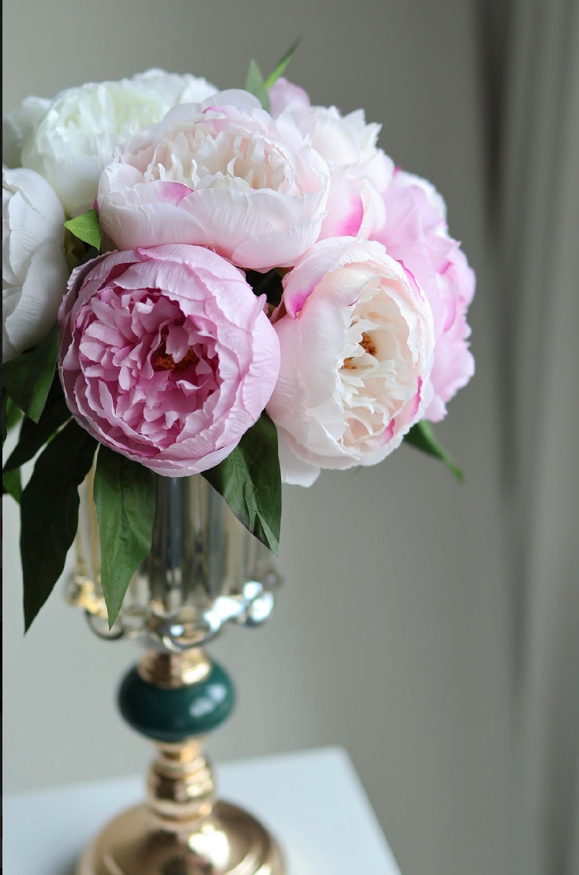 Artificial peonies in vase *Pastel pink color*