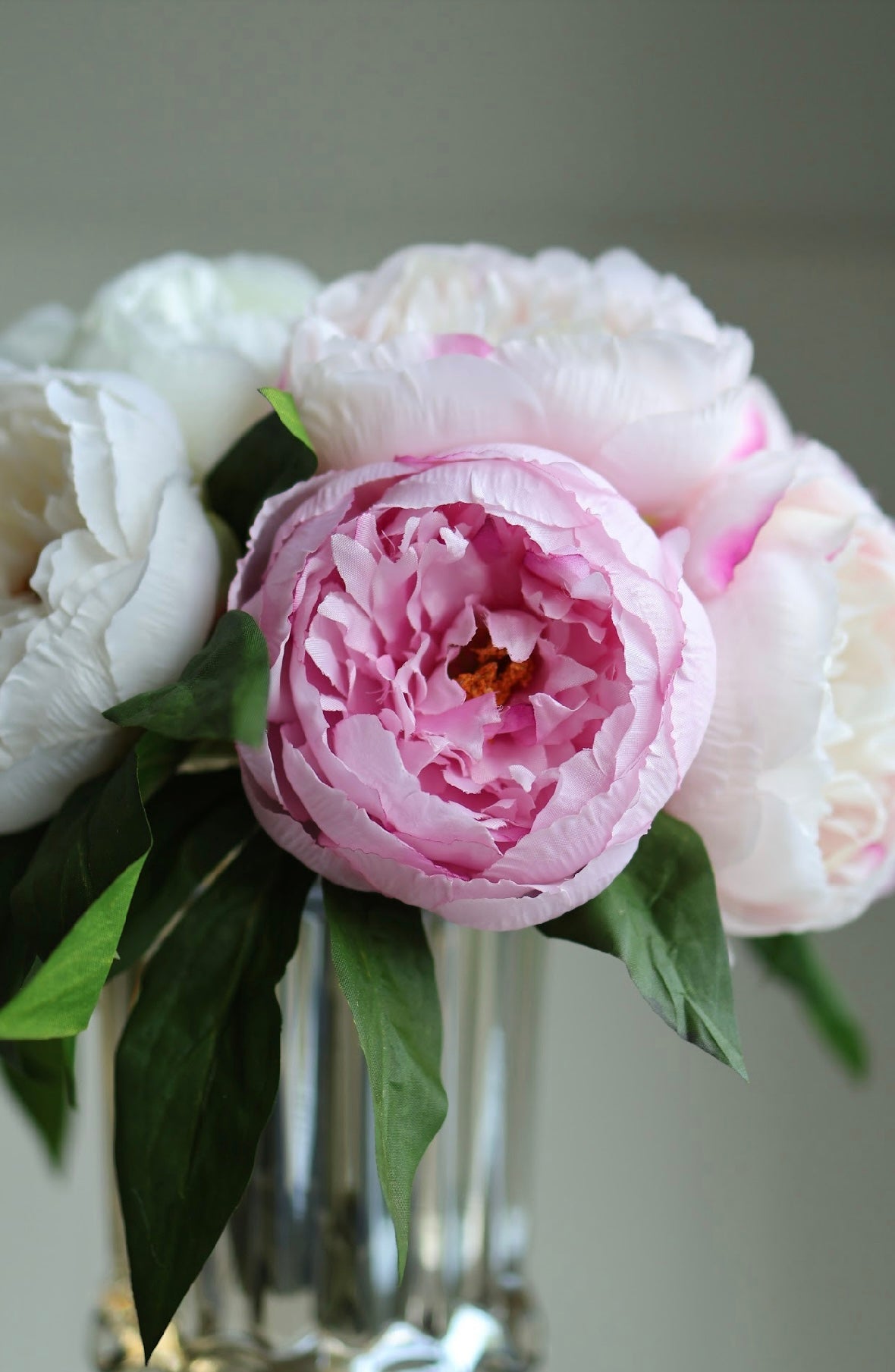 Artificial peonies in vase *Pastel pink color*