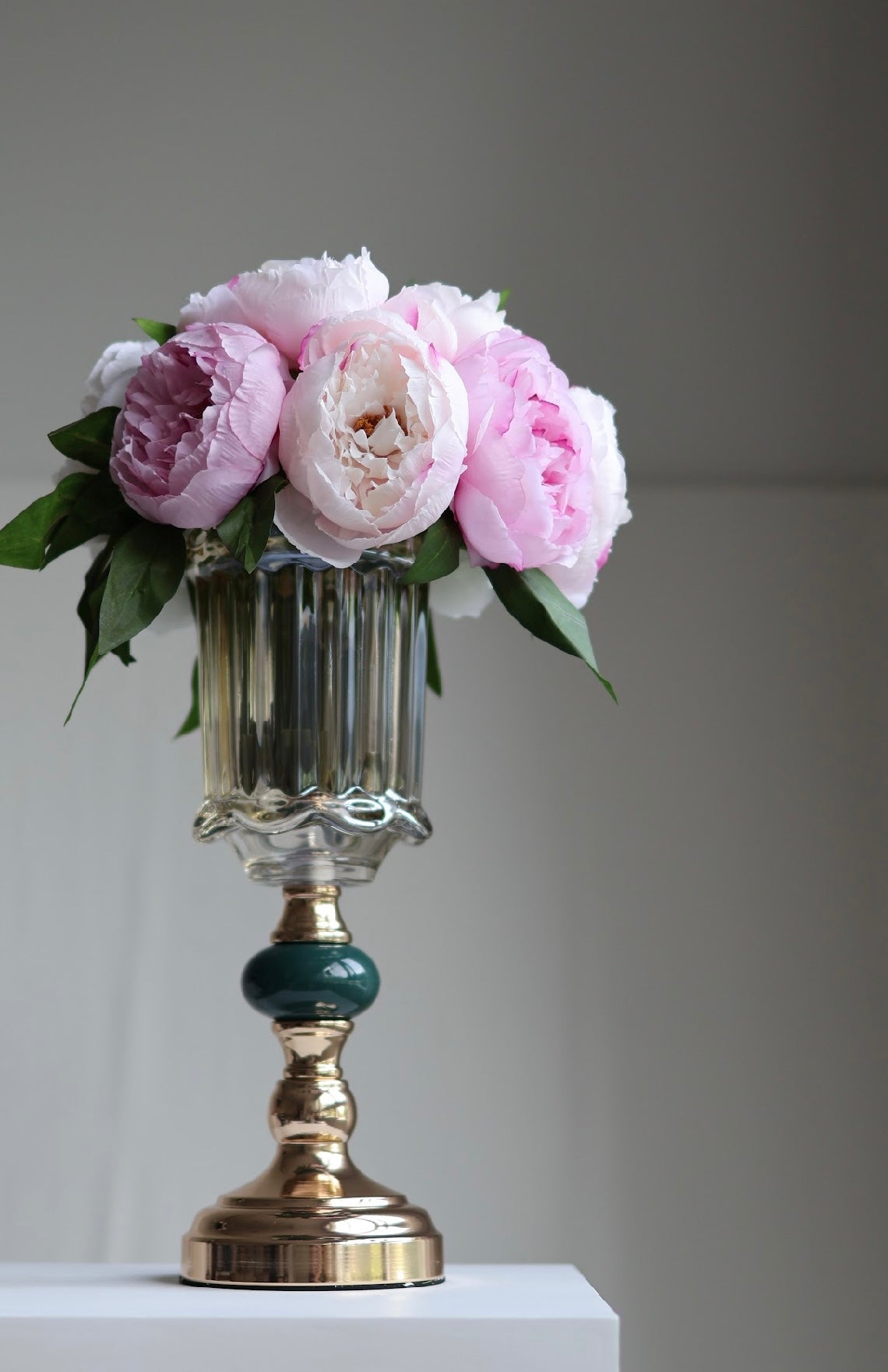 Artificial peonies in vase *Pastel pink color*