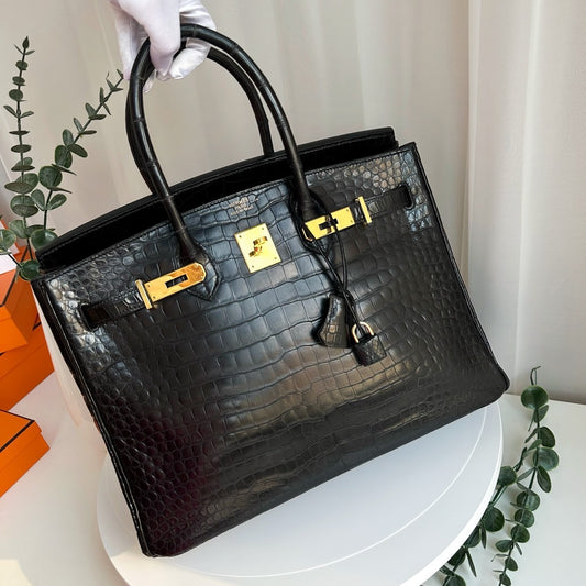 Preloved Hermes Birkin 35 Black Shinny Crocodile with GHW