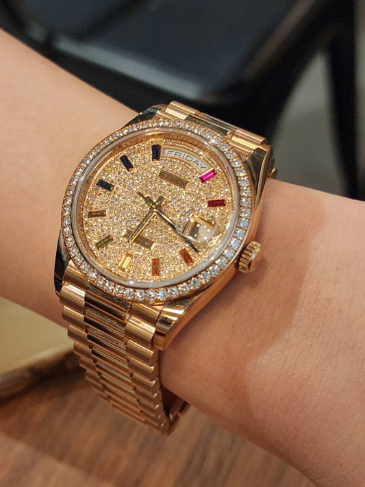 Rolex Day-Date 36mm Everose Gold Pave Diamond rainbow 🌈  president  used 2020