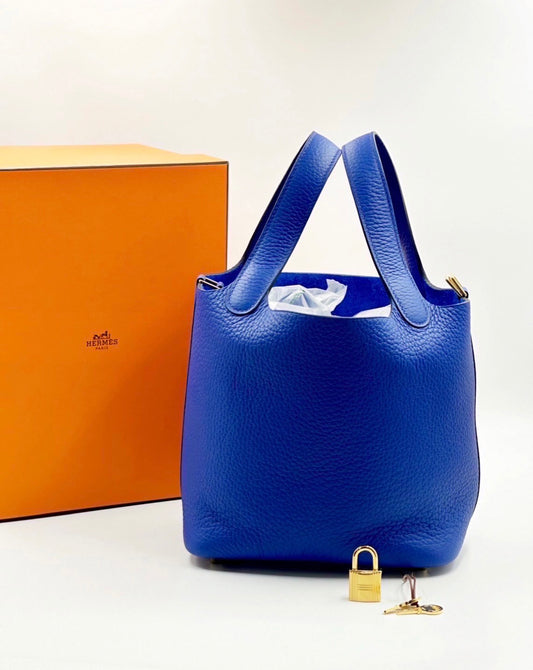 New!! Hermes Picotin Lock 18 Blue royal with GHW Full set