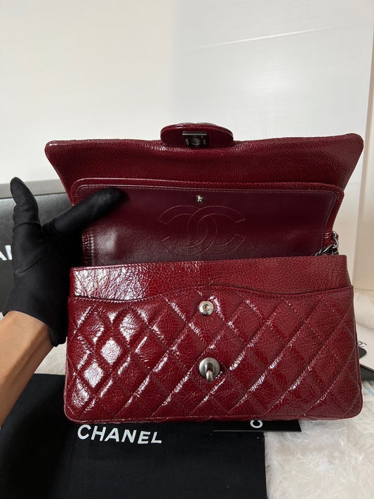 Preloved Chanel Classic Double flap 10 Burgundy Craft with PHW