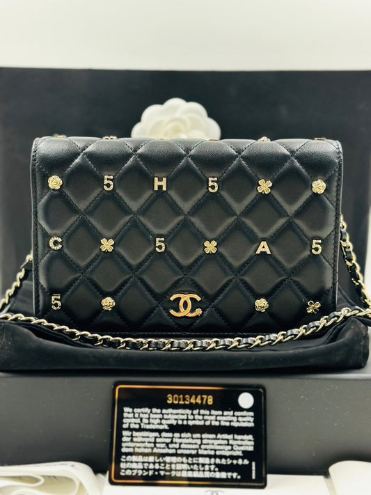 Prelove Chanel WOC Chanel logo Black Lamb with GHW Full Set