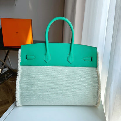 New!! Hermes Birkin 35 Fray Fray Menthe full set